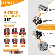 36475 12-R Manual Exposed Ratchet Pipe Threader Kit for 1/8&Prime;-2&Prime; Plumbing Install