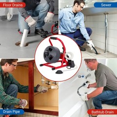 Drain Cleaner Machine 50FT x 5/16 Inch Electric Drain Auger w/ 6 Cutters ,Gloves
