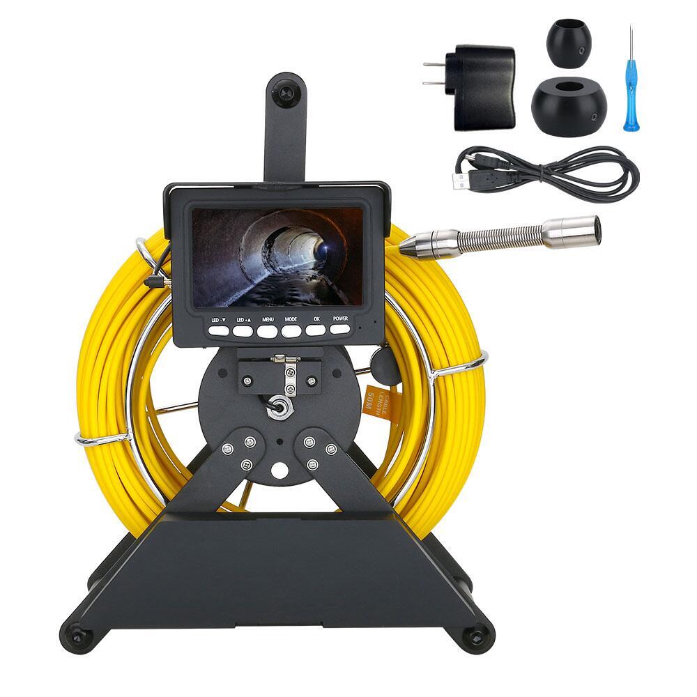 30M Sewer Pipe Inspection Camera 17mm Drain Video Endoscope Camera 4.3&Prime; Monitor