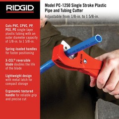 23488 Model PC-1250 Single Stroke Plastic Pipe and Tubing Cutter, 1/8-inch to&hellip;