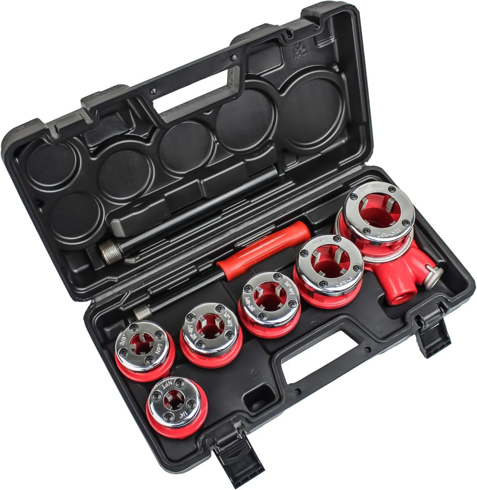 (R) Ratchet Pipe Threader Kit Ratcheting Pipe Threading Tool Set W/ 6 Dies 1/4&Prime;,