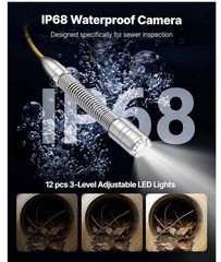 VEVOR Sewer Camera with WiFi 98.4ft/30m IP68 Drain Pipeline Camera 12 LED Lights