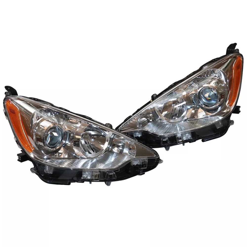 Halogen Headlight Assembly for Toyota Prius C 2012-2014 Black Housing Pair
