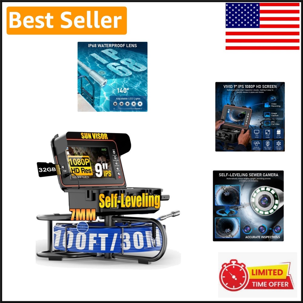 Advanced Plumbing Camera Snake 100ft with Self-Leveling & Long Battery Life