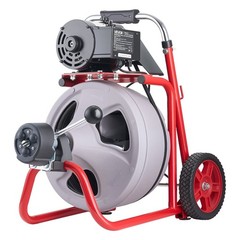 Portable Drain Auger: 75FT Steel Cable, Wheels, Foot Switch