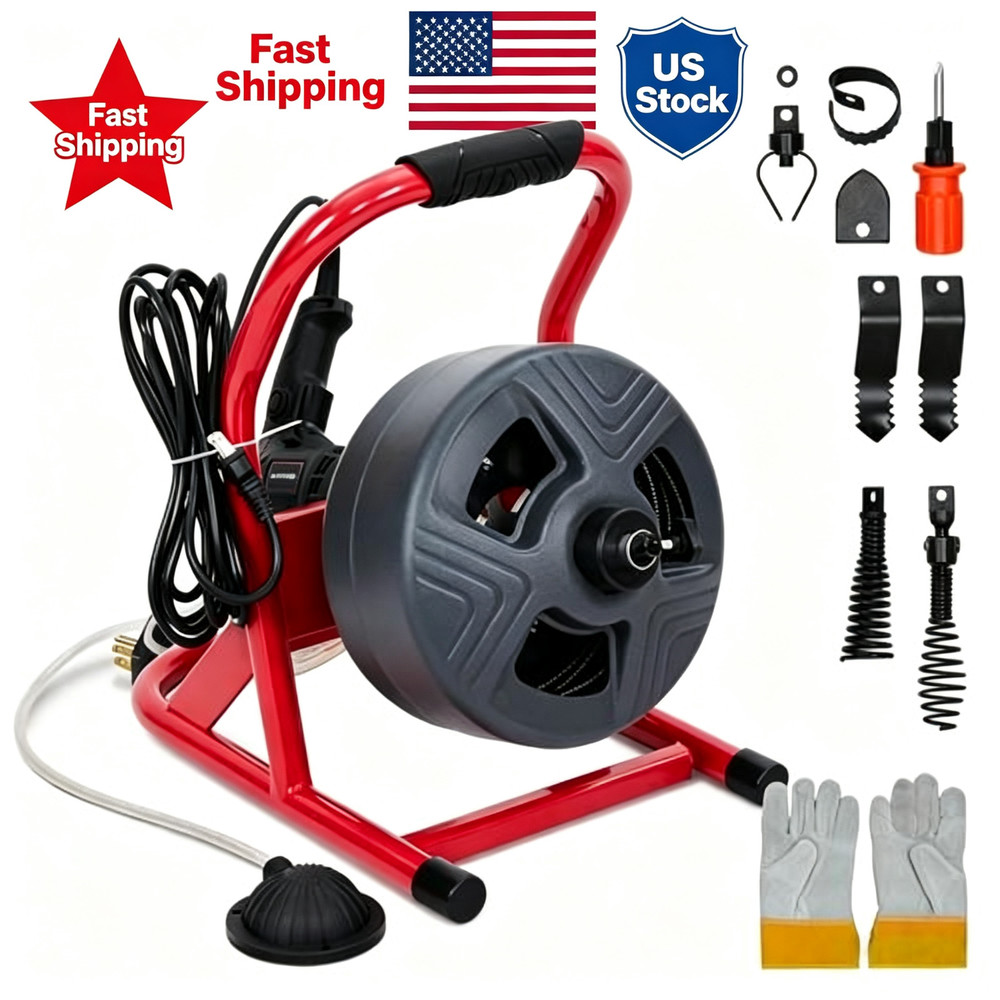50Ft x 5/16 Inch Drain Cleaner Machine, Electric Drain Auger Cleaner Sewer Snake