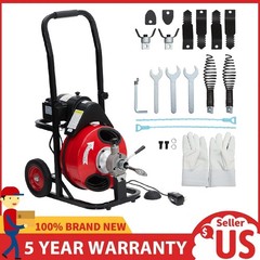 Auto Feed Drain Cleaner Machine 75Ft x 1/2&Prime; Portable Sewer Snake Auger 8 Cutters