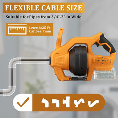 Cordless Drain Auger Compatible with Dewalt 20V Battery, 24 FT Replaceable Auto-