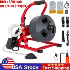 50Ft x 5/16&Prime; Drain Cleaner Machine for 3/4&Prime; to 3&Prime; Pipe Drain Auger Sewer Snake