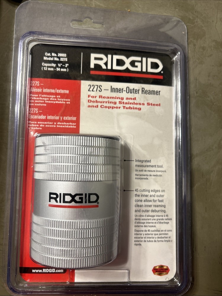 RIDGID 29993 227S Inner-Outer Reamer Copper & Stainless Steel Tubing 1/2&Prime; &ndash; 2&Prime;