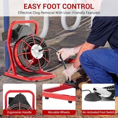 75FT x 1/2 Inch Drain Cleaner Machine Drain Auger Manual Feed & 6 Cutters
