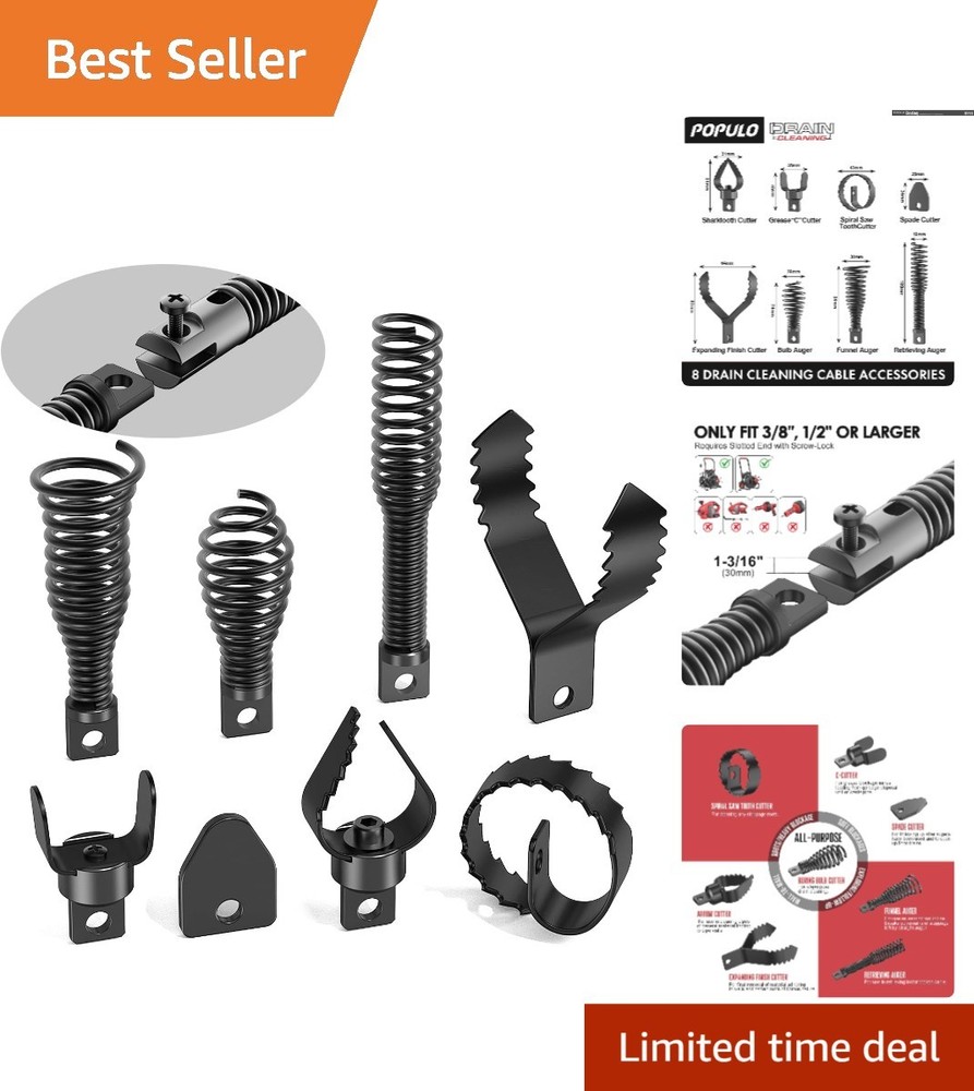 Professional 8-Piece Drain Snake Attachments &ndash; Heavy-Duty & Rust Resistant