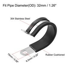 32mm Stainless Steel Rubber Cushioned Insulated Clamp R Shape Metal Clamp 8Pcs