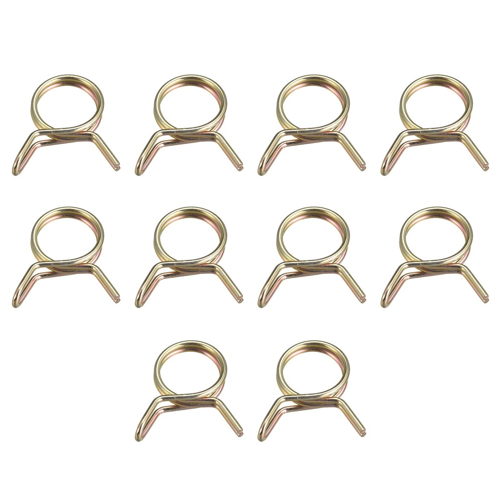 Double Wire Spring Hose Clamp, 10pcs 65Mn Steel 9mm Clips, Color Zinc Plated