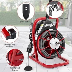 75 Ft x 1/2 Inch Drain Cleaner Machine For 1&Prime; to 4&Prime; Pipes Auto-feed Drain Auger