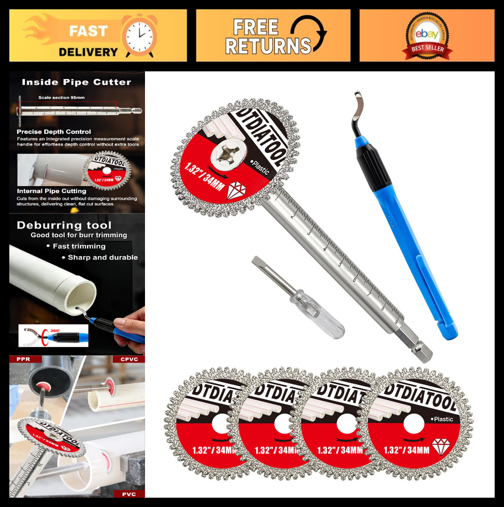 PVC Pipe Cutter Tool &ndash; Diamond Grit Internal Cutter for Drill & Impact Driver, 8