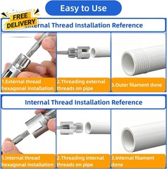 3 Pcs PVC Pipe Threader Kit Integrated Internal & External Pipe Thread Cutting T
