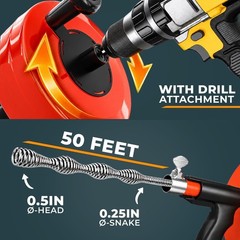 Solid Drain Auger &ndash; 50FT Auto Feed &ndash; Sink Unblocker