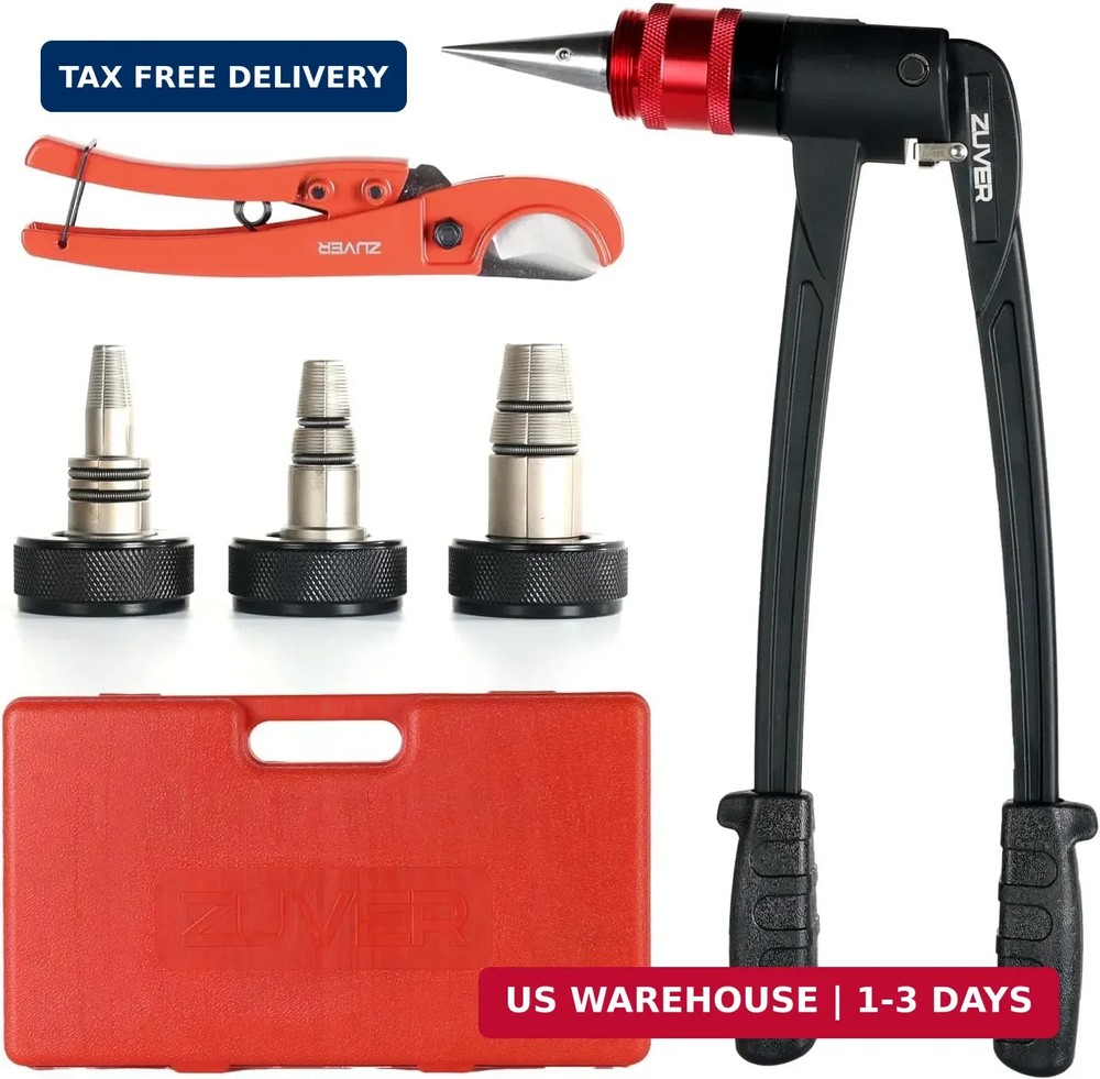 PEX-A Expander Tool Kit with 3 Self-Rotary Matte Nickel Plated Expansion Heads (