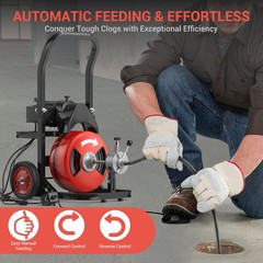 75FT x 1/2 Inch Drain Cleaning Machine &ndash; 450W Auto-Feed Electric Sewer Snake New