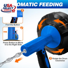 Auto Feed Drain Auger 33ft with Drill Adapter for Clog Removal