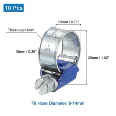 10Pcs Worm Gear Hose Clamp Clips Adjustable 8- 14mm Range Fuel Line Clamps