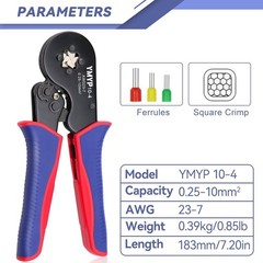 Self-Adjusting Ratcheting Tool, Square Crimper for End-Sleeves Terminal AWG 23-7