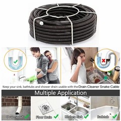 45 Ft Drain Auger Plumbing Snake Clog Cable 5/8 In. Sewer Pipe Cleaner Durable