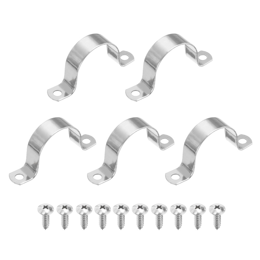 5Pcs 50mm(2&Prime;) Two Hole Rigid Pipe Strap with Screws, Silver