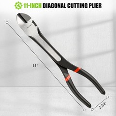 11&Prime; Diagonal Cutting Nose Plier, Non-Slip Grip, Straight Extra Long Diagonal Wir