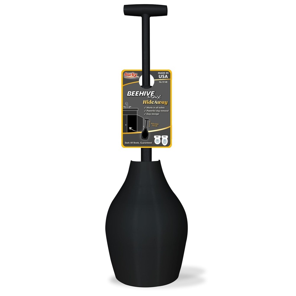 Korky BeehiveMAX Hideaway &ndash; Heavy Duty Toilet Plunger with Holder in Black