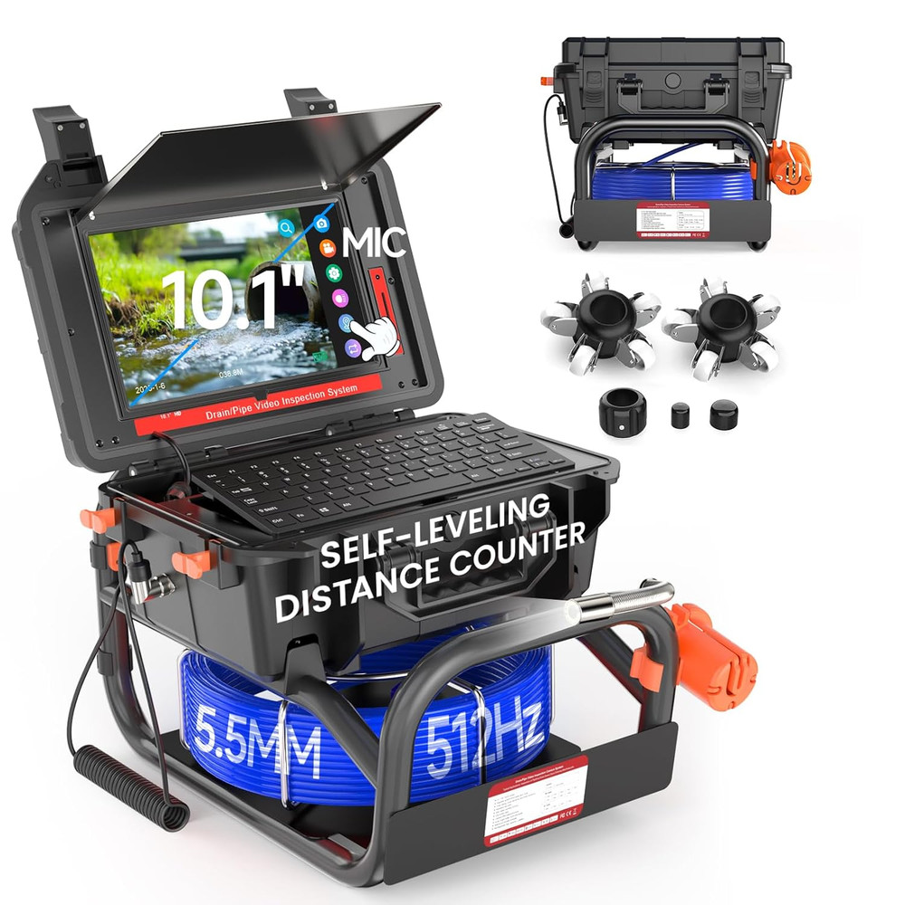 10.1&Prime; 1080P Sewer Camera with 165FT Cable, IP68 Waterproof, DVR Recorder