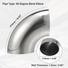 X AUTOHAUX 1pcs OD 4.5 Inch 90 Degree 1.5mm Thickness Mandrel Bend Elbow SS304
