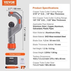 VEVOR 3PCS Tubing Cutter Set Copper Pipe Cutter Mini Tube Cutter Deburring Tool