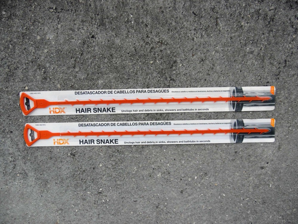 2 New HDX 20&Prime; Hair Snakes For Showers, Household Sinks, Tub & Drains