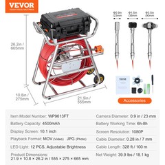 VEVOR Sewer Camera 328 ft/100m Self-Leveling Drain Camera with 10.1&Prime; Touchscreen
