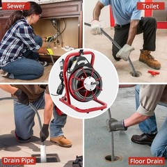75 Ft x 1/2 Inch Drain Cleaner Machine For 1&Prime; to 4&Prime; Pipes Auto-feed Drain Auger