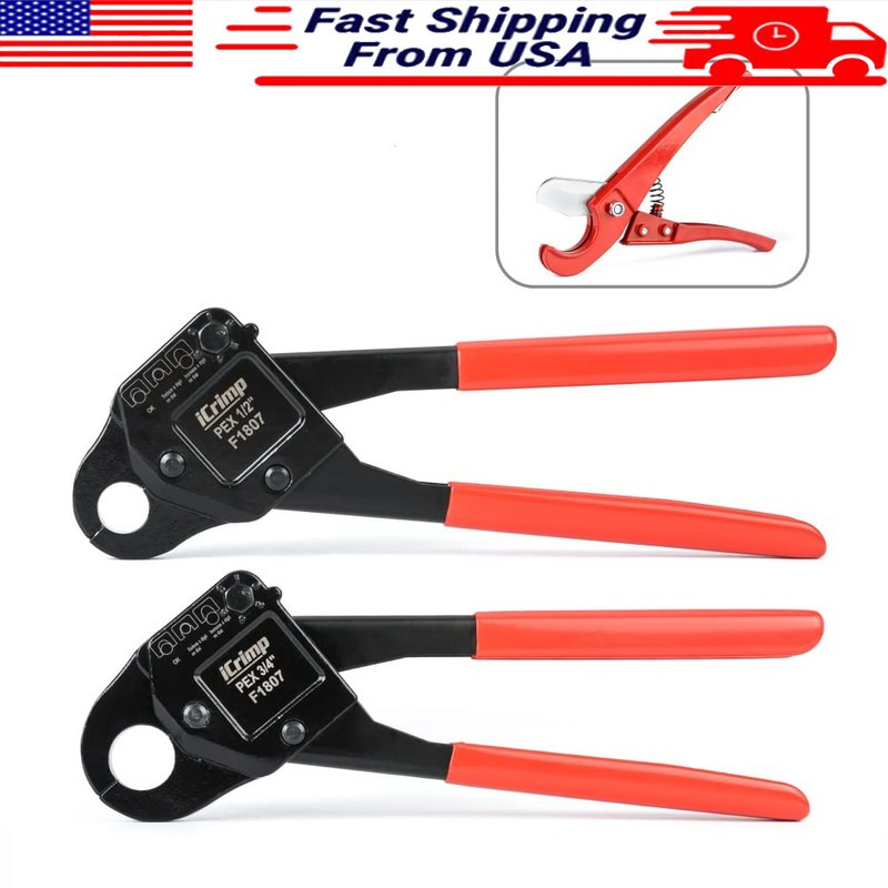 Angle PEX Crimping Tool 1/2 Inch 3/4 Inch Copper Crimp Rings Cutter Gauge Angle