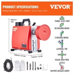 SucceBuy 250W Electric Drain Cleaner Snake Auger 66ft Cable 7 Cutters Home Sewer