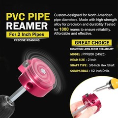 Premium PPR200 PVC Pipe Reamer with 3/8-Inch Hex Shaft-2&Prime; Head Plumbing Tool