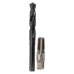 3/8&Prime; Carbon Steel NPT Tap and 37/64&Prime; HSS Drill Bit Set, 3/8&Prime; NPT, Bit Length 2.6