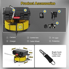 7&Prime; Monitor 50M Drain Sewer Camera 512HZ Self-Leveling Pipe Inspection Camera