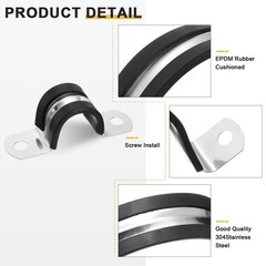 14Pcs 18mm(23/32&Prime;) Stainless Steel Rubber 2 Hole U-Tube Strap Clamp, Black