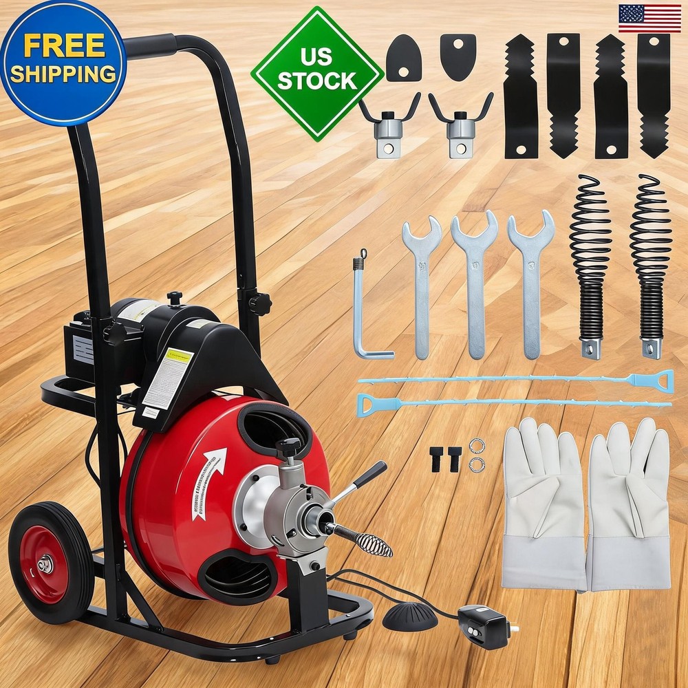 Electric Drain Cleaner Machine, 75Ft x 1/2 Inch Heavy Duty Sewer Snake Auger