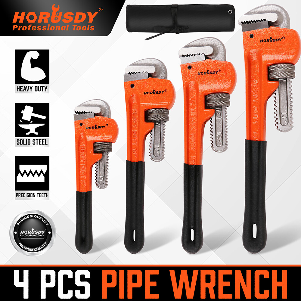 4pc Heavy Duty Pipe Wrench Set Monkey Heat Treated Adjustable 8&Prime; 10&Prime; 12&Prime; 14&Prime; NEW