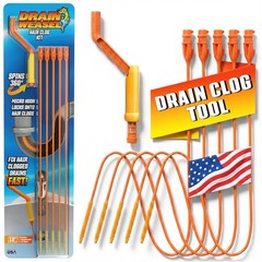 FlexiSnake Drain Weasel Sink Snake Handle + 5 Refill Wands, Orange/Yellow