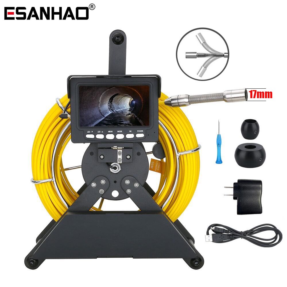 50M Sewer Camera Endoscope Camera 4.3inch Monitor 17mm Pipe Inspection Camera