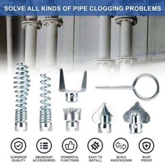 7 Pcs Cutter Set Drain Cleaner Plumbing Snake Tools Cable Auger Clog Sewer Pipe
