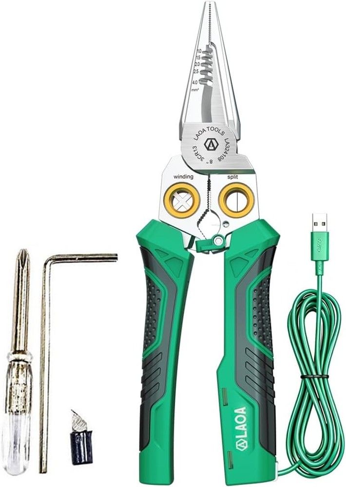 Electrician Pliers, 8-in-1 Wire Stripper Tool with Voltage Tester, Wire Cutter,