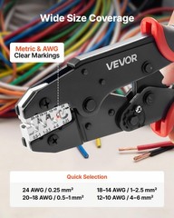 VEVOR Crimping Tool Ratcheting Wire Crimper 24-10 AWG for Electrical Terminals